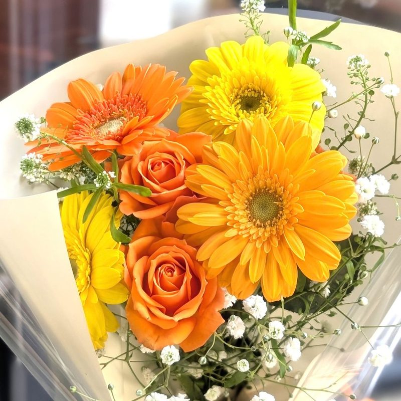 黄オレンジ「おひさま」のガーベラの花束