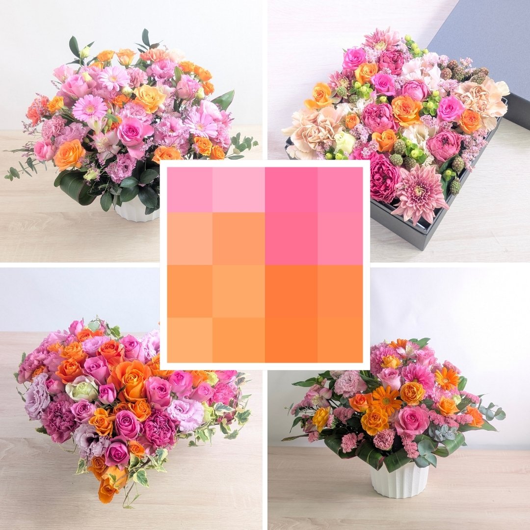 ピンクとオレンジの花のフラワーギフト