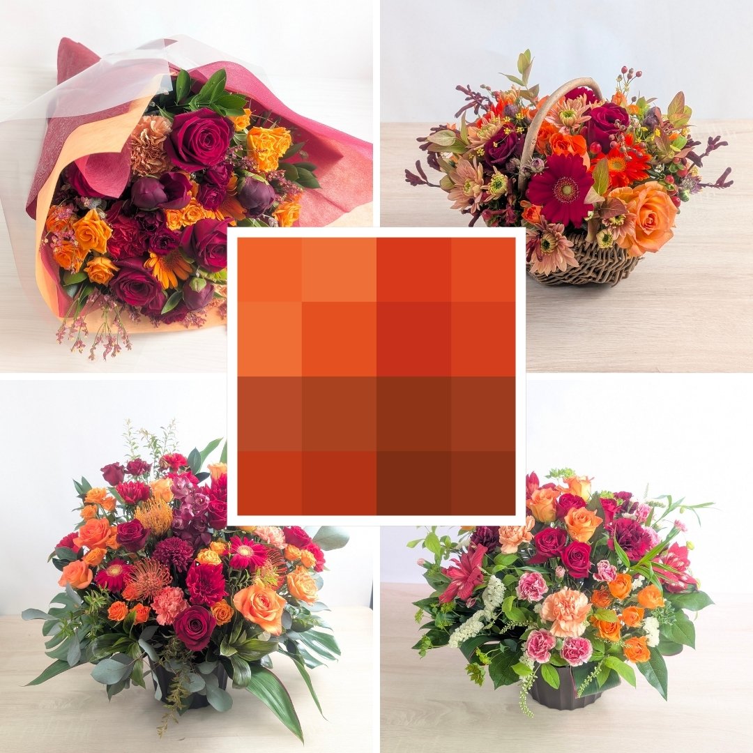 赤とオレンジの花のフラワーギフト