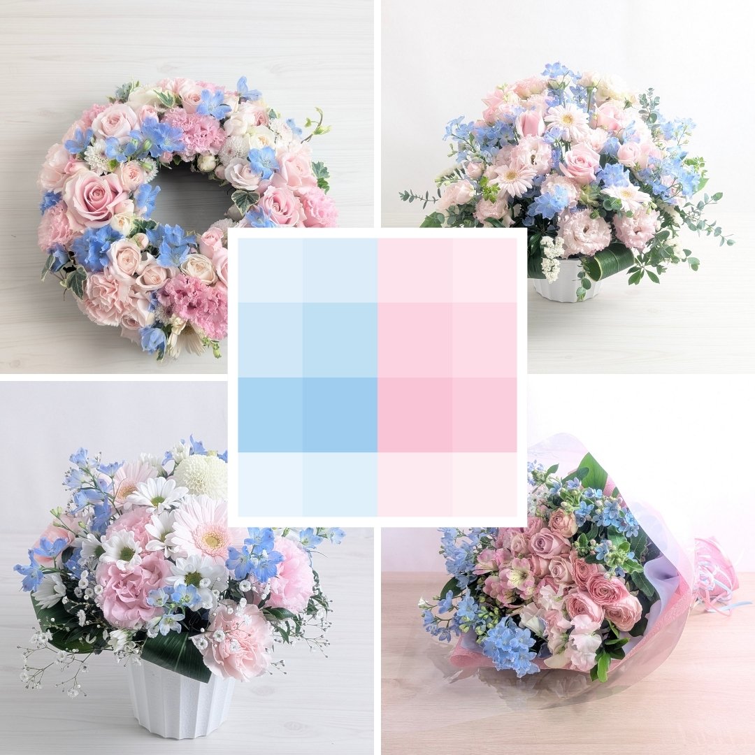 水色とピンクの花のフラワーギフト