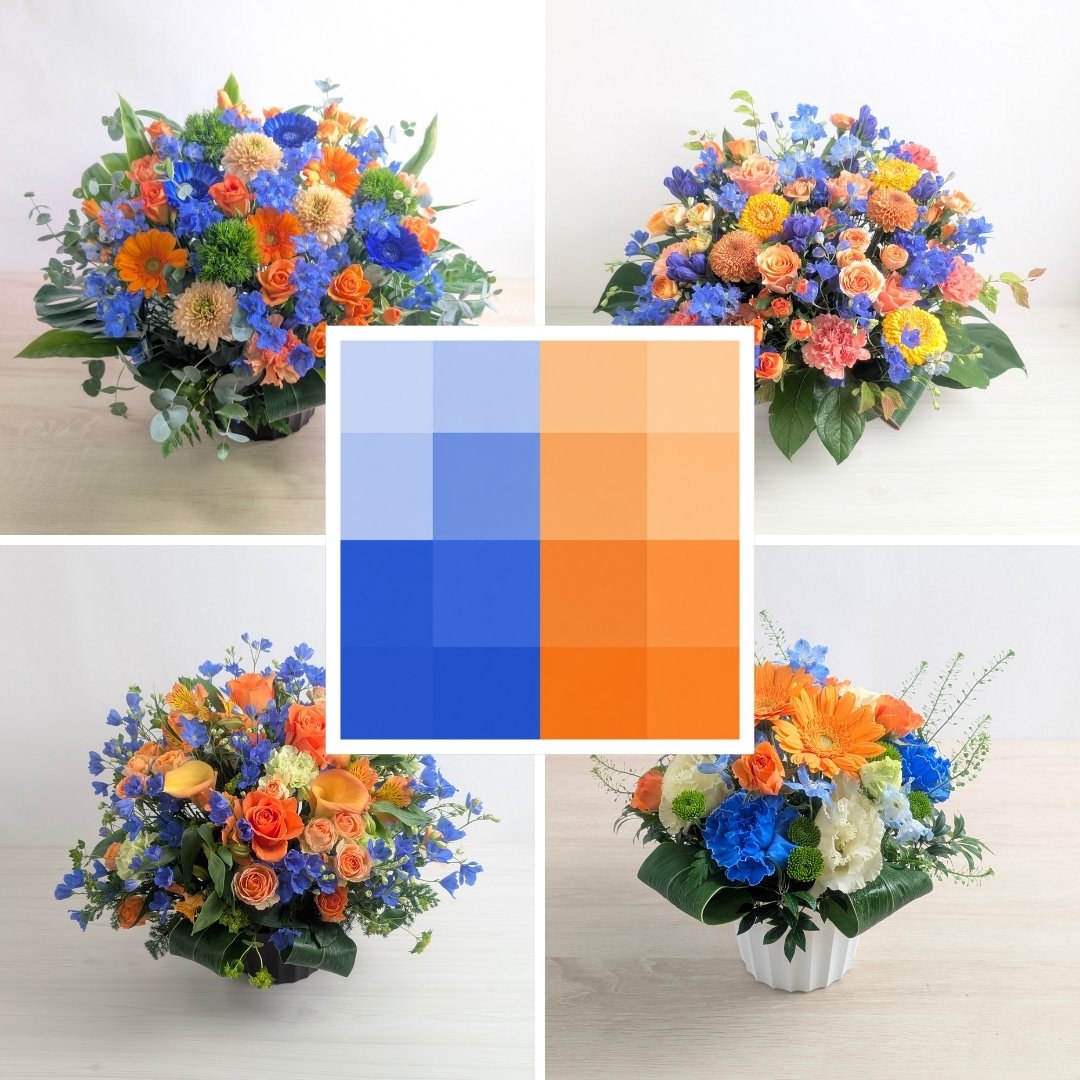 青とオレンジの花のフラワーギフト