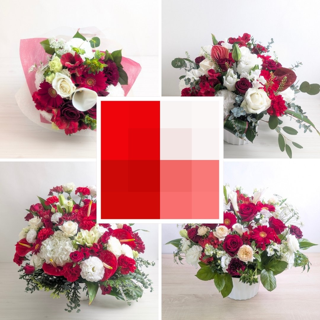 紅白の花のフラワーギフト