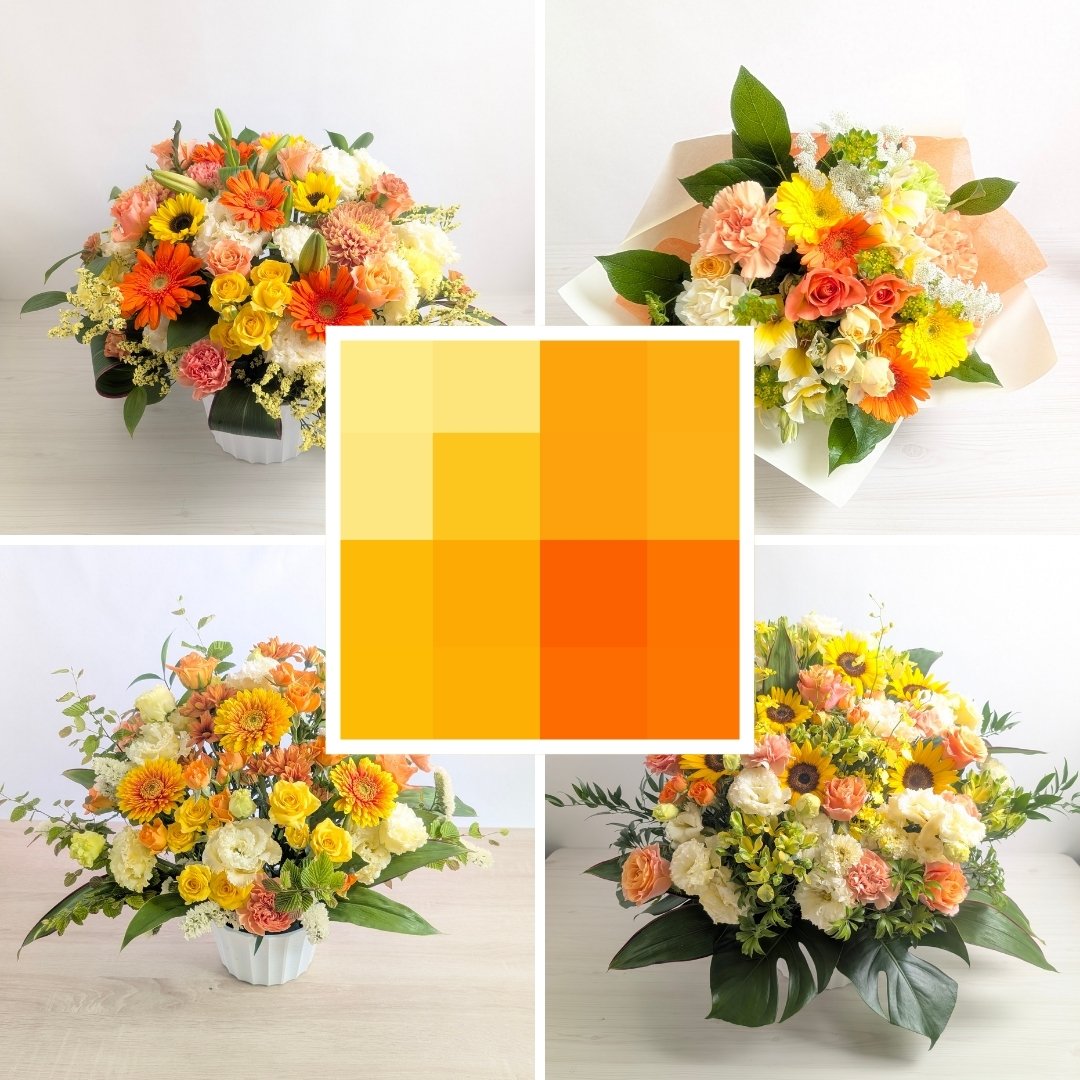 黄色とオレンジの花のフラワーギフト