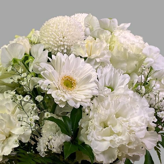白色、ホワイトの花束、アレンジメント。生花で贈る贈りもの・フラワーギフト