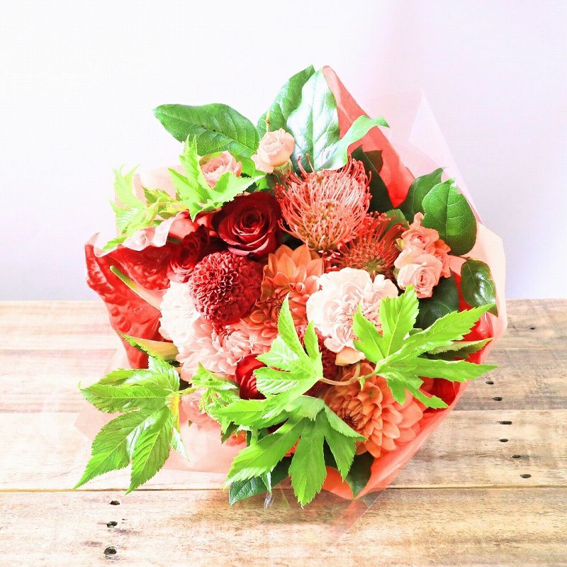 赤オレンジの花束 花ギフト MSサイズ （クリムゾン）｜おしゃれな花束