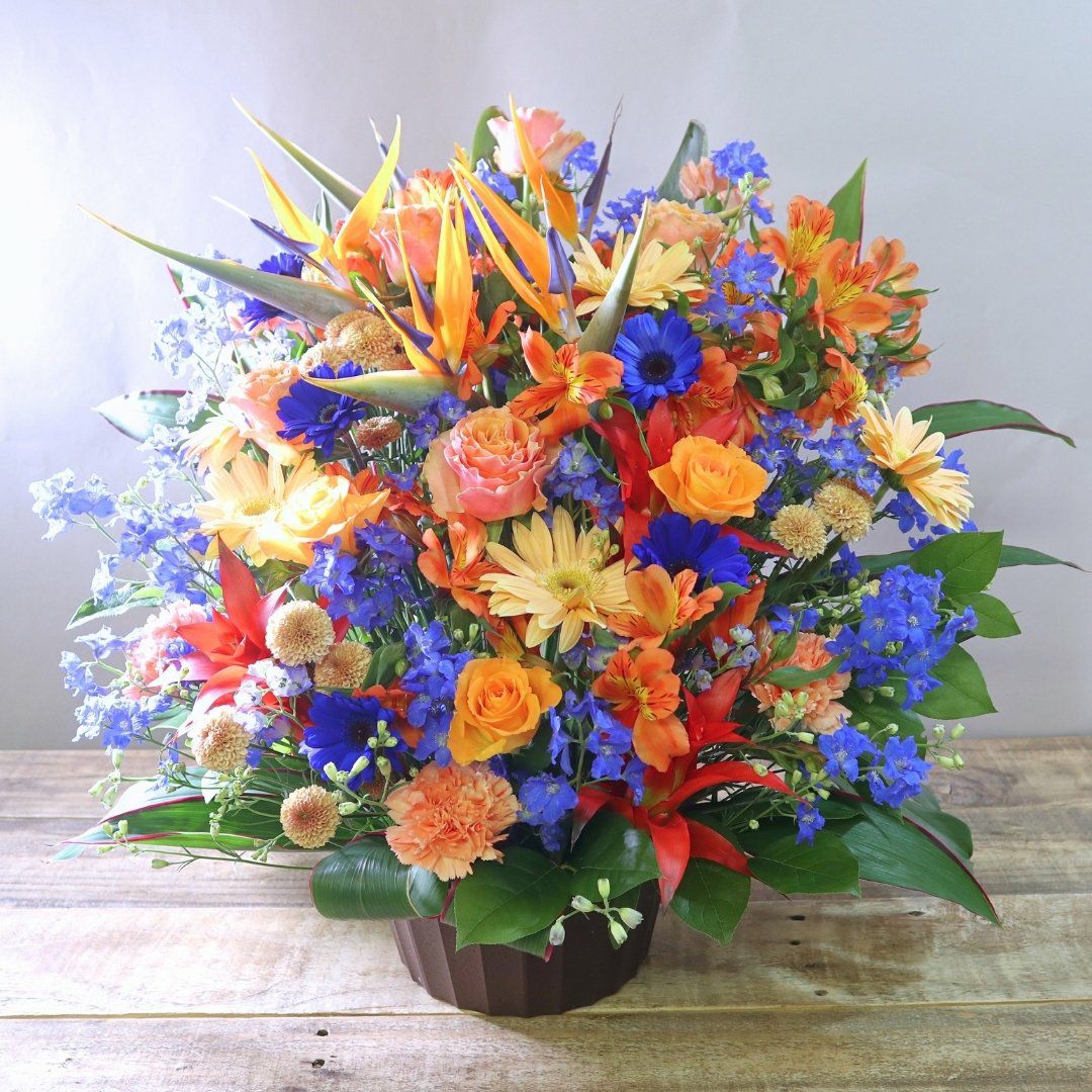 青オレンジのアレンジメント 花ギフト 3Lサイズ （フォーカス