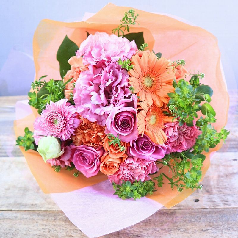 ピンクオレンジの花束 花ギフト MSサイズ （キャンディ）｜おしゃれな