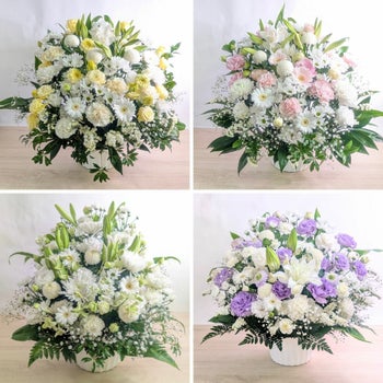 一周忌の花・1回忌のお供え花。家族や友人の忌明け法要、実家に贈るお供え用のアレンジメント