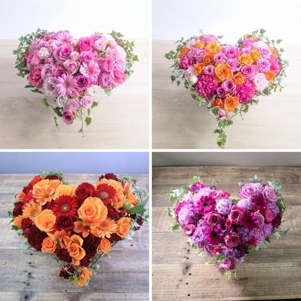 生花で贈るハート型アレンジメント。送って喜ばれるお花のギフト、フラワーギフト