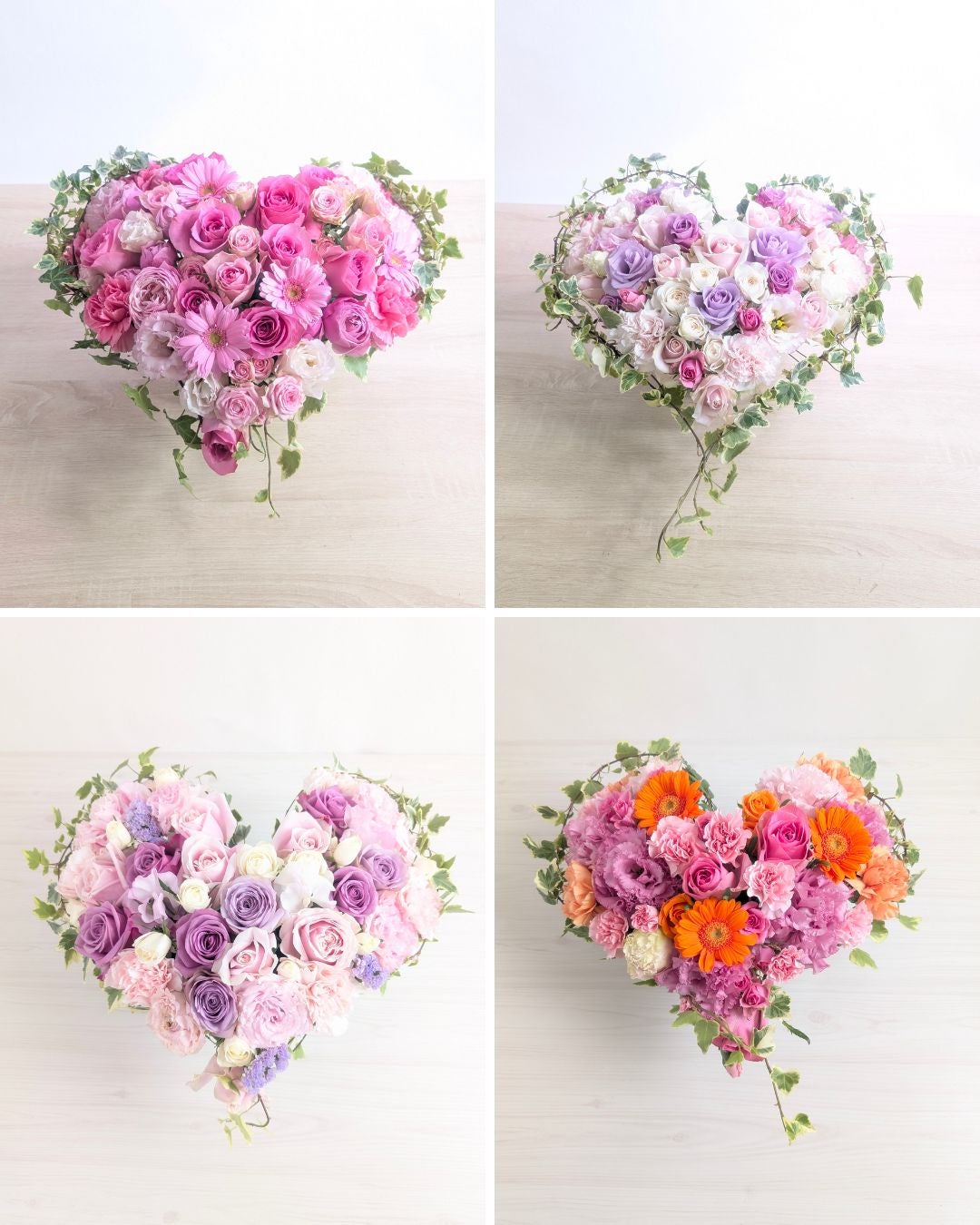 生花で贈るハート型アレンジメント。送って喜ばれるお花のギフト、フラワーギフト