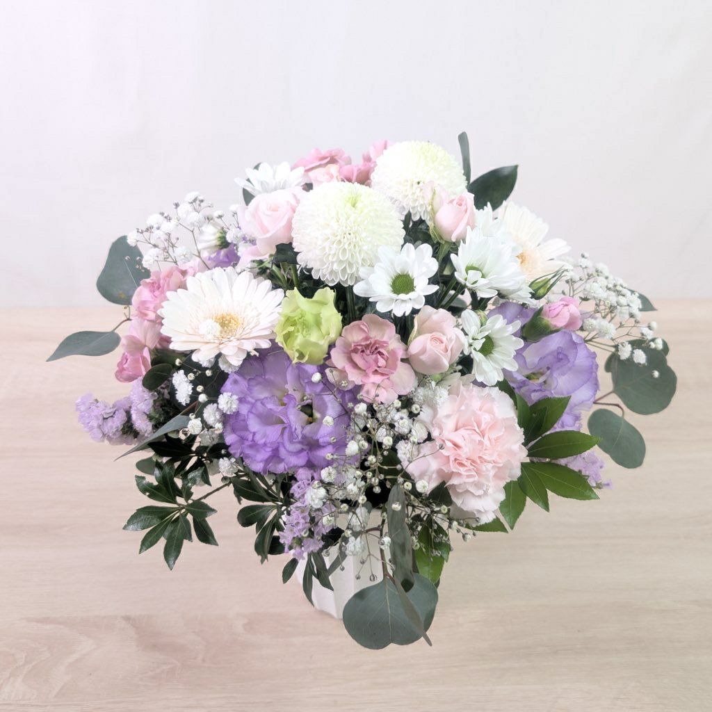 喪中見舞い アレンジメント モネ 優しいピンク紫系 11000円