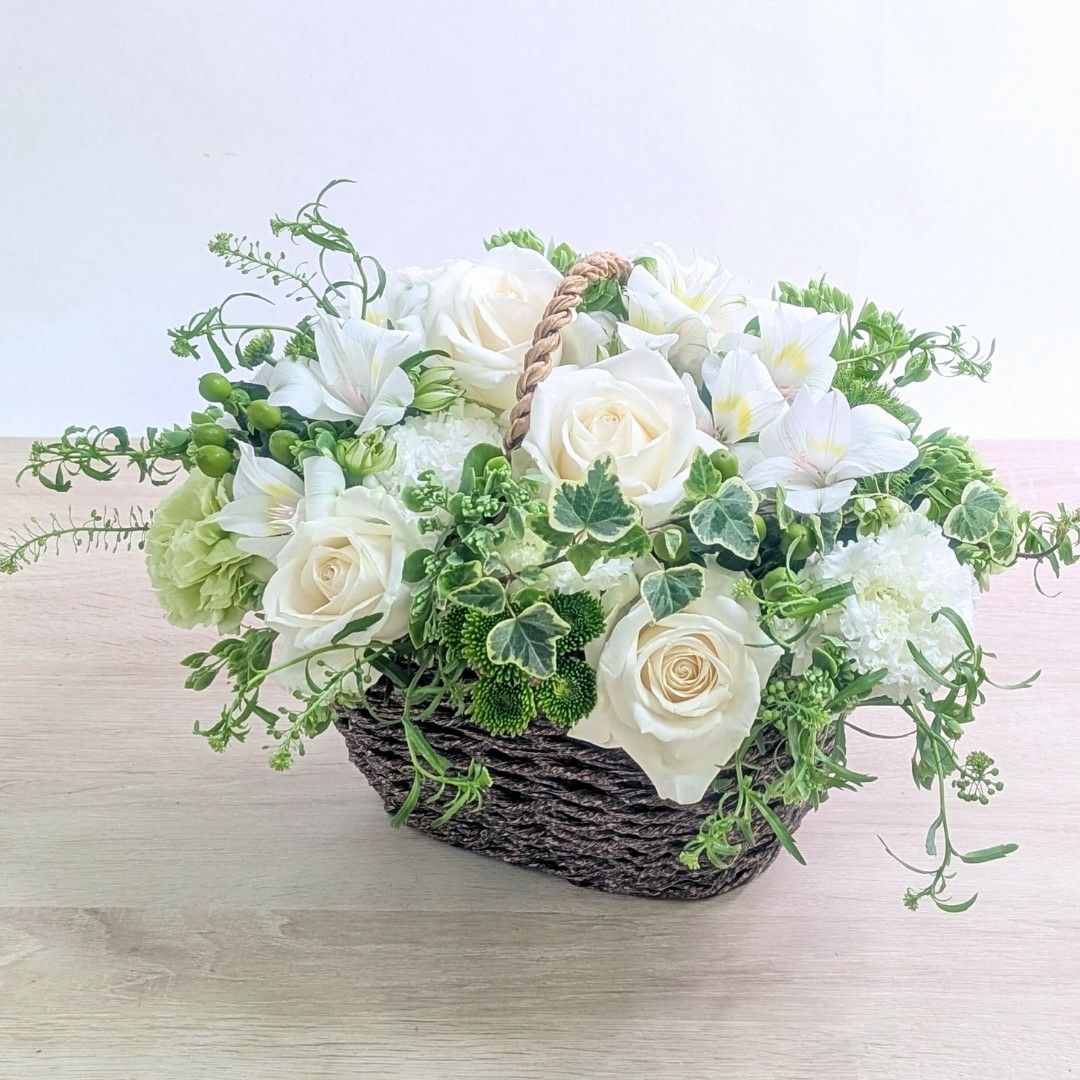 お花のバスケット「（Willow（ウィロー）」Lサイズ （ブラン