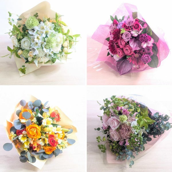 退職祝いの花束。両親の定年退職を祝う花、送別の花束、お祝いアレンジメント