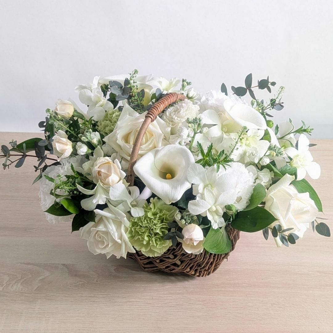 開店祝いの花ギフト お花のバスケット「（Willow（ウィロー）」Lサイズ
