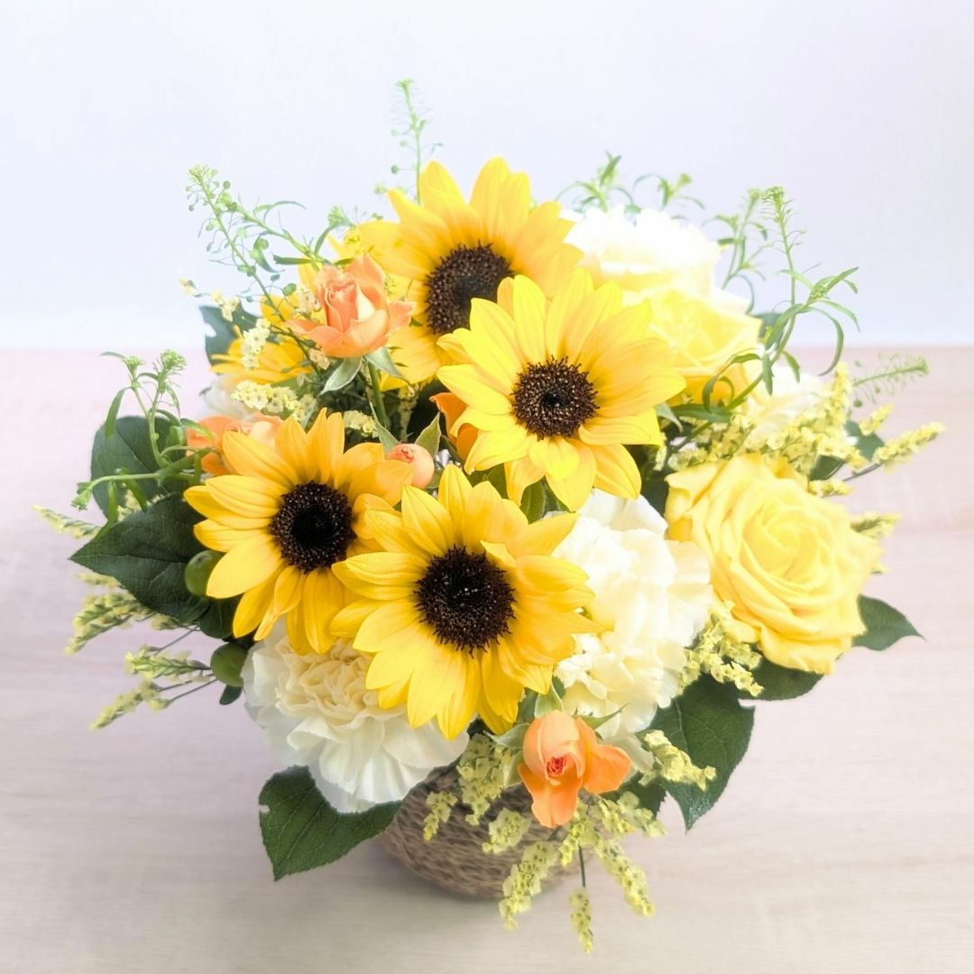 ひまわりの花ギフト かわいいヒマワリバスケット「Sunny（サニー