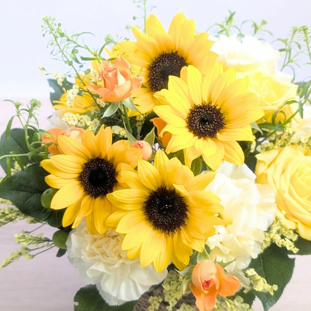 ひまわりの花ギフト かわいいヒマワリバスケット「Sunny（サニー