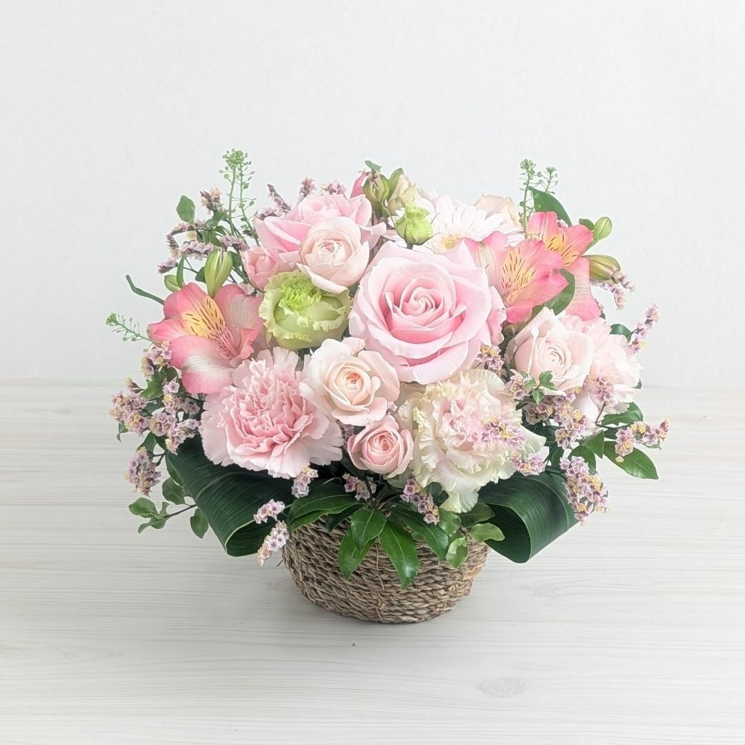 【かわいい紅茶とお花ギフト】 お花のバスケットS with カレルチャペック紅茶セット「ラブフレンズ」(ティーバッグ10p)