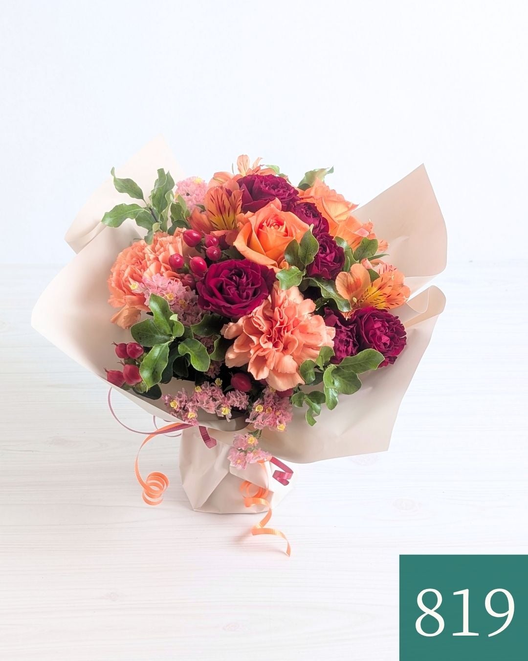 そのまま飾れる花束「Wish（ウィッシュ）」・赤オレンジ（クリムゾン）