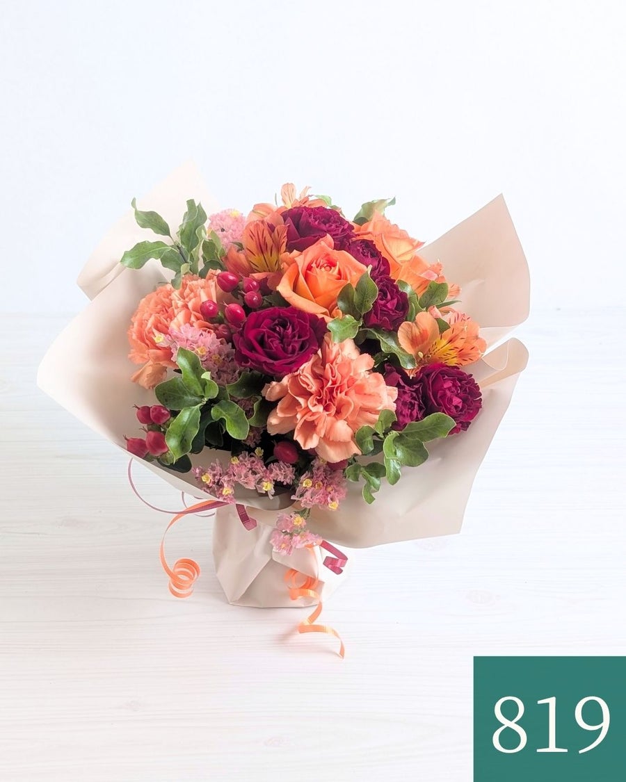 そのまま飾れる花束「Wish（ウィッシュ）」・赤オレンジ（クリムゾン）