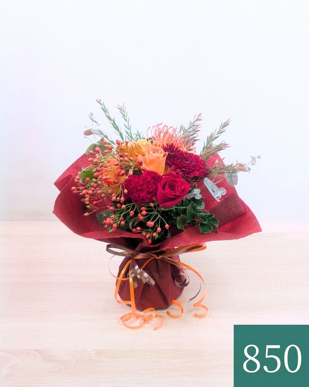 そのまま飾れる花束「Wish（ウィッシュ）」・赤オレンジ（クリムゾン）