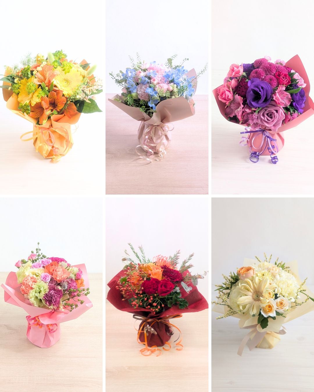 誕生日に贈る花束。花瓶のいらないブーケ、誕生日プレゼント